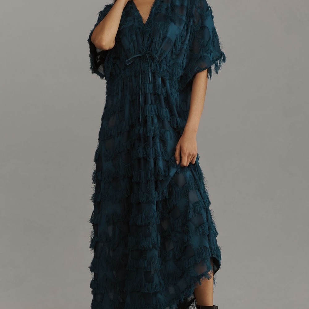 Anthropologie Blue Ruffled Tiered Maxi Dress